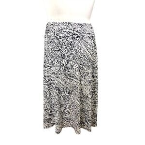 Chaus Womens SZ L Below the Knee Skirt Blue‎ White Print Stretchy Elastic Waist